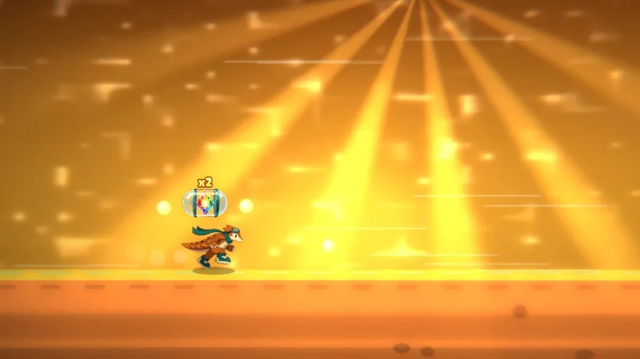 Zeph running through golden rays of light in the Screen Break